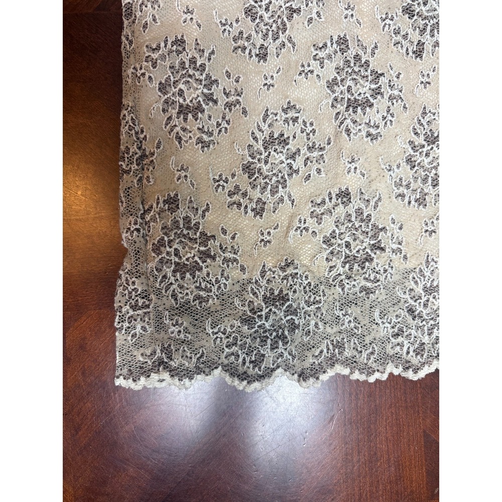 Vintage Lace Overlay Midi Dress Beige Brown Floral Short‎ Sleeve Formal Size 10 - Picture 4 of 13